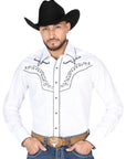 El General Embroidery Western Shirt in White/Black