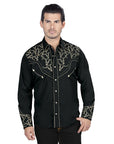 El Señor De Los Cielos Embroidery Shirt in Black/Gold
