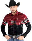 El General Casual Long Sleeve Shirt in Black/Burgundy