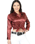 El General Casual Long Sleeve Shirt in Burgundy/Gold — Premium Stretch