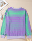 Elliana Stripe Crossed Stitch Drop Shoulder Sweatshirt