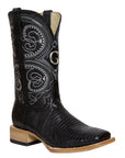 El General Men's Exotic Lizard Rodeo Cowboy Boots in Black