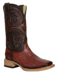 El General Men's Exotic Lizard Rodeo Cowboy Boots in Cognac