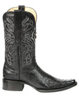 El General Men's Exotic Ostrich Leather Cowboy Boots in Black