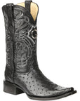 El General Men's Exotic Ostrich Leather Cowboy Boots in Black