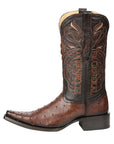 El General Men's Exotic Ostrich Leather Cowboy Boots in Brown