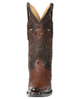 El General Men's Exotic Ostrich Leather Cowboy Boots in Brown