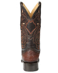 El General Men's Exotic Ostrich Leather Cowboy Boots in Brown