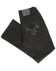 Men's Black Boot Cut Jeans Featuring Subtle Ornamental Embroidery On Back Pockets