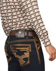 Centenario Men's Rinse Blue Denim with Gold Embroidered Details