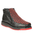 El General Men's Petatillo Leather Ankle Boots with Zipper in Black/Red