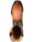 El General Men's Exotic Ostrich Leather Cowboy Boots in Cognac