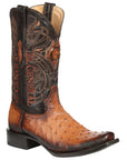 El General Men's Exotic Ostrich Leather Cowboy Boots in Cognac
