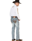 Centenario Men's Premium Denim Boot Cut Pants in Dark Blue