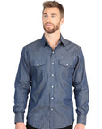 El General Men's Slim Fit Long Sleeve Western Shirt in Denim Blue