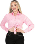 Women's Long Sleeve Western Shirt With Light Pink Stretch Cotton BreathableStretchFabric
