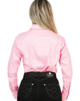 Women's Long Sleeve Western Shirt With Light Pink Stretch Cotton BreathableStretchFabric