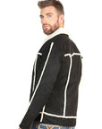Men's Black Suede Sherpa-Lined Jacket For Cold Weather