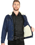 El General Men's Dark Blue Denim Sherpa-Lined Jacket