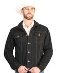 Durable Black Denim Jacket Featuring Insulated Plush Sherpa Lining For Cold Weather