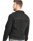 Durable Black Denim Jacket Featuring Insulated Plush Sherpa Lining For Cold Weather