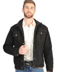 Durable Black Denim Jacket Featuring Insulated Plush Sherpa Lining For Cold Weather