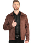 El General Men's Suede Zipper Jacket in Brown