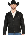 Gentlemen's Luxurious Suede Western Jacket With Timeless Buttoned Front In Rich Black