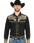 Slim Fit Western Shirt With Long Sleeve Black Gold Embroidery