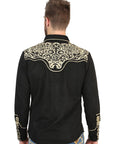 Slim Fit Western Shirt With Long Sleeve Black Gold Embroidery