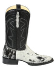 El General Men’s Leather Cowboy Boot - Made in Mexico - Black/White Cowhide 45670