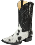 El General Men’s Leather Cowboy Boot - Made in Mexico - Black/White Cowhide 45670