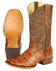 El General Men’s Leather Cowboy Boots - Made in Mexico - Embossed Alligator Crocodile Print - Honey 45764