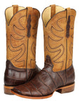 El General Men’s Leather Cowboy Boots - Made in Mexico - Embossed Alligator Crocodile Print - Brown 45765