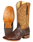 El General Men’s Leather Cowboy Boots - Made in Mexico - Embossed Alligator Crocodile Print - Brown 45765
