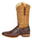 El General Men’s Leather Cowboy Boots - Made in Mexico - Embossed Alligator Crocodile Print - Brown 45765