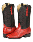 El General Men’s Leather Cowboy Boots - Made in Mexico - Embossed Alligator Crocodile Print - Red 45766