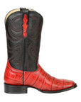 El General Men’s Leather Cowboy Boots - Made in Mexico - Embossed Alligator Crocodile Print - Red 45766