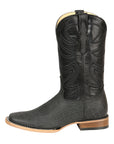 El General Men’s Leather Cowboy Boots - Made in Mexico - Embossed Elephant Print - Black/Gray 45768