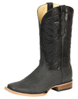 El General Men’s Leather Cowboy Boots - Made in Mexico - Embossed Elephant Print - Black/Gray 45768
