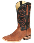 El General Men’s Leather Cowboy Boots - Made in Mexico - Embossed Elephant Print - Cognac 45769