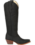 Black Python Pattern Western Boots Cuban Heel Eighteen Inch Shaft Comfortable Fit