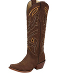 Women's Embroidered Western Nubuck Boots in Brown