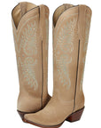Women's Western Suede Boots With Rhinestone Embellishments 18 Inch Shaft Cuban Heel