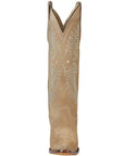 Women's Western Suede Boots With Rhinestone Embellishments 18 Inch Shaft Cuban Heel