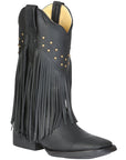 El General Women’s Fringe Leather Cowgirl Boots - Black 45798