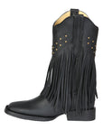 El General Women’s Fringe Leather Cowgirl Boots - Black 45798