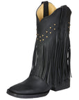 El General Women’s Fringe Leather Cowgirl Boots - Black 45798