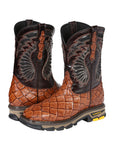 El General Men's Leather Work Boots - Made In Mexico - Embossed Monster Fish Print - Cognac 45808