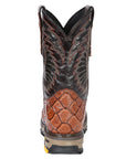 El General Men's Leather Work Boots - Made In Mexico - Embossed Monster Fish Print - Cognac 45808